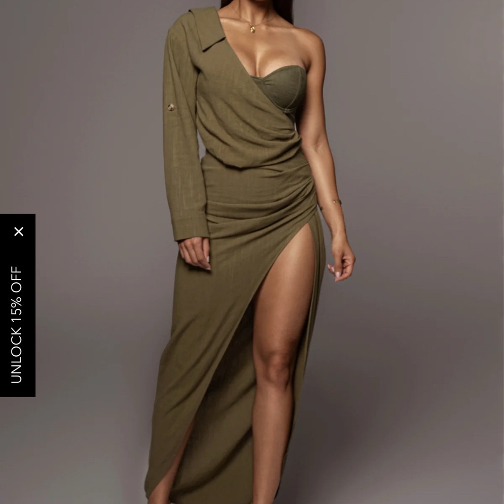 NWT! JLUXLABEL Khaki One-Shoulder Dress